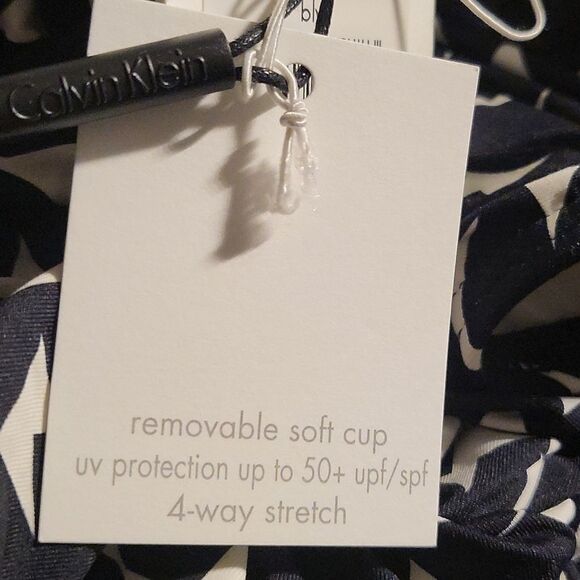 Calvin Klein Printed Plunge Swimsuit-BLACK WHITE-6 - Picture 6 of 6